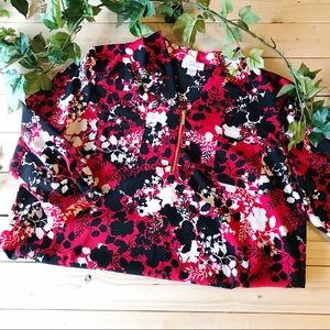 Zip Up Blouse Top | Red White & Black | XL / 0X